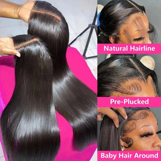 13x6 Bone Straight Human Hair Wigs 13x4 Brazilian HD Transparent Lace Front Wig Hd Full  HD Lace Human Hair Wig For Women 38Inch